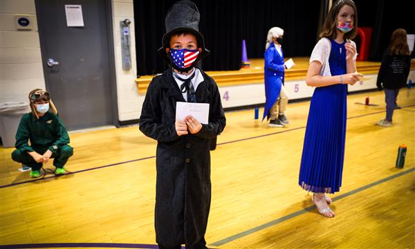 A boy dressed as Abraham Lincoln